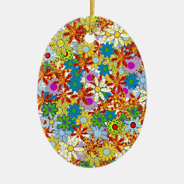 Modern Floral Pattern Bright Colours Ceramic Tree Decoration (Front)