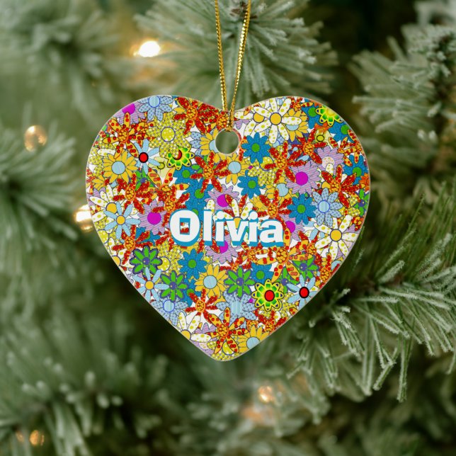 Modern Floral Pattern Bright Colours Ceramic Tree Decoration (Tree)