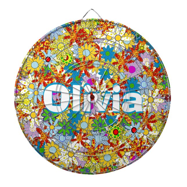Modern Floral Pattern Bright Colours Dartboard (Front)