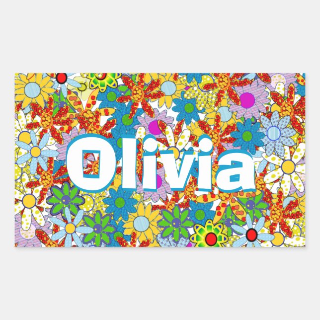 Modern Floral Pattern Bright Colours Rectangular Sticker (Front)