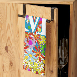 Modern Floral Pattern Bright Colours Tea Towel