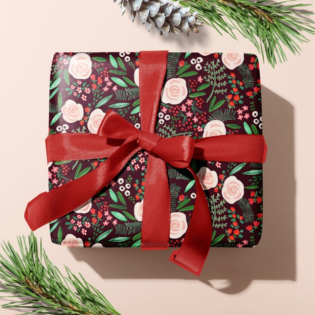 Modern Floral Pattern Christmas Holiday  Wrapping Paper (Modern Floral Pattern Christmas Holiday Wrapping Paper)