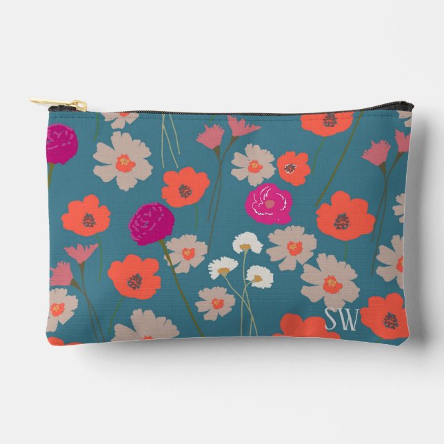 Modern Floral Pattern Gift For Her+Custom Initials Accessory Pouch (Front)