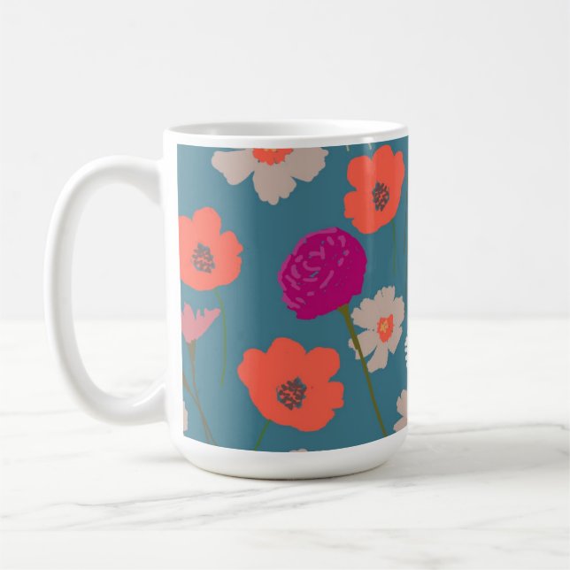 Modern Floral Pattern Gift For Her+Custom Initials Coffee Mug (Left)