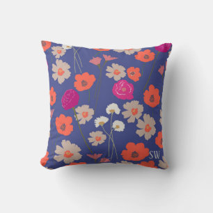 Modern Floral Pattern Gift For Her+Custom Initials Cushion