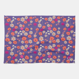 Modern Floral Pattern Gift For Her+Custom Initials Tea Towel