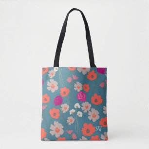 Modern Floral Pattern Gift For Her+Custom Initials Tote Bag
