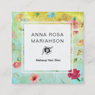 *~* Modern Floral Pattern Gold Glitter Square Business Card