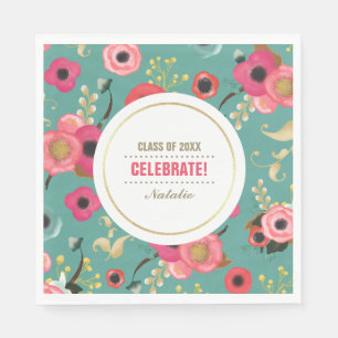 Modern Floral Pattern Graduation Party Paper Napkin