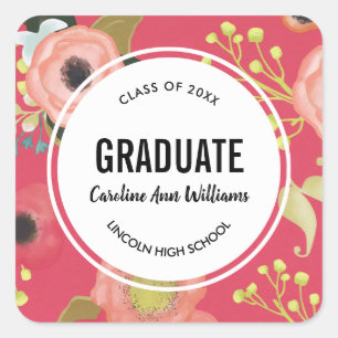 Modern Floral Pattern Graduation  Square Sticker