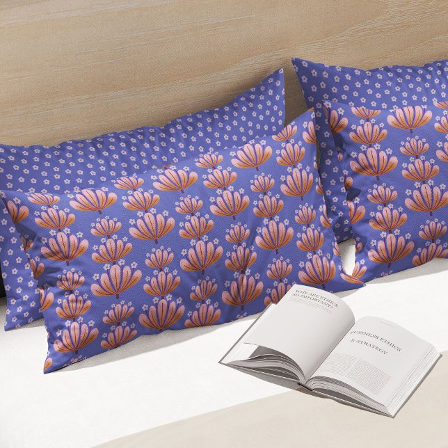 Modern Floral Pattern in Blue and Tan Pillowcase (Creator Uploaded)