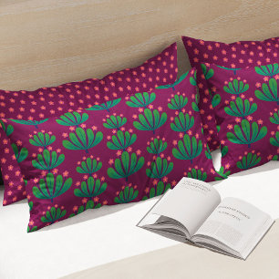 Modern Floral Pattern in Pansy Purple and Green Pillowcase