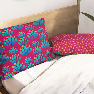 Modern Floral Pattern in Rubine Red and Blue Pillowcase
