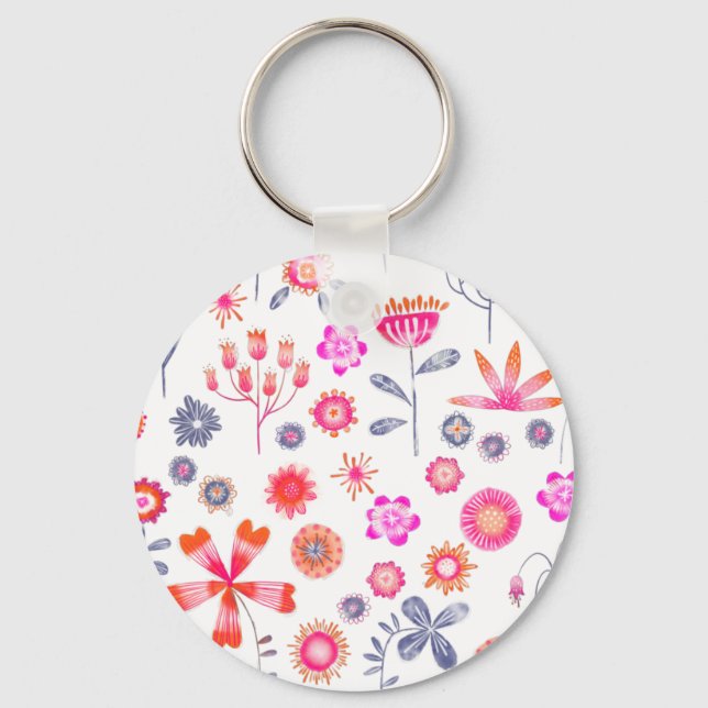 Modern Floral Pattern Key Ring (Front)