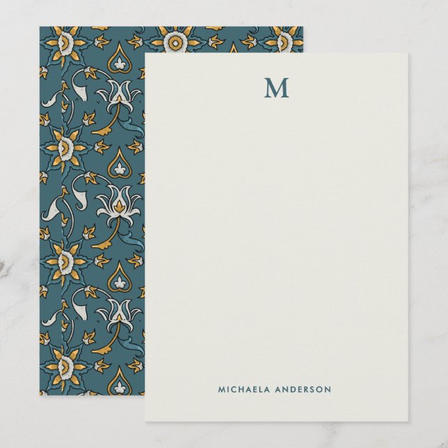 Modern Floral Pattern Monogram & Name Card (Front/Back)