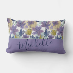 Modern Floral Pattern Name Lumbar Cushion