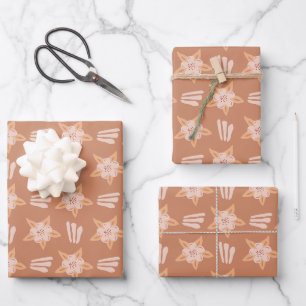 Modern Floral Pattern on Terracotta Wrap Wrapping Paper Sheet