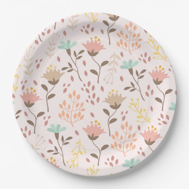 Modern Floral Pattern Paper Plates (Front)