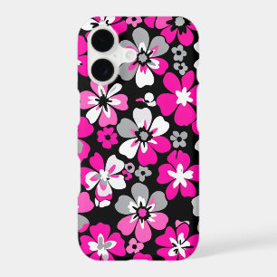 Modern Floral pattern pink grey black Phone Case