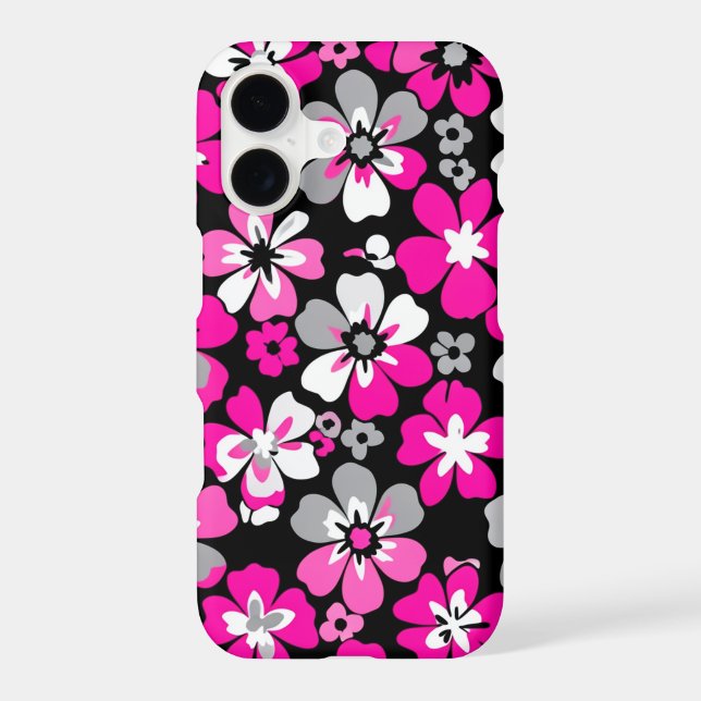 Modern Floral pattern pink grey black Phone Case (Back)