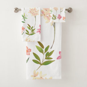 Modern Floral Pattern   Trendy Botanical Bath Towel Set