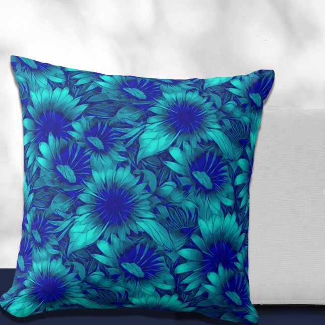 Modern Floral Pattern Turquoise and Blue Cushion (Creator Uploaded)