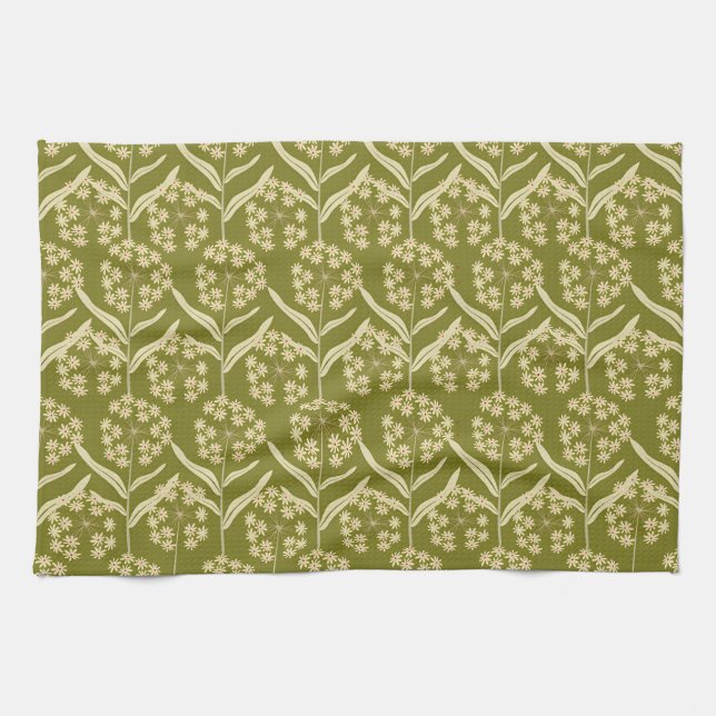 Modern Floral Pattern: White Umbel Flowers Tea Towel (Horizontal)