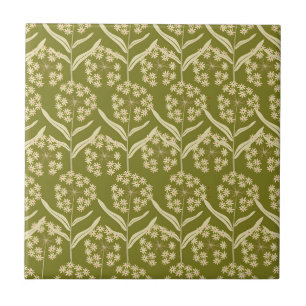 Modern Floral Pattern: White Umbel Flowers Tile