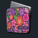 Modern Floral Pattern with Custom name or Monogram Laptop Sleeve<br><div class="desc">Flat flowers in an assortment of colours - purple,  orange,  pink,  green --- A bar is included towards the bottom to add a name or other text. A cute design with trendy Spring flowers and a bold way to display your monograms.</div>