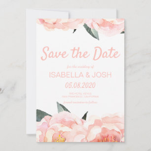 Modern Floral Peach Pink Peony Save the Date