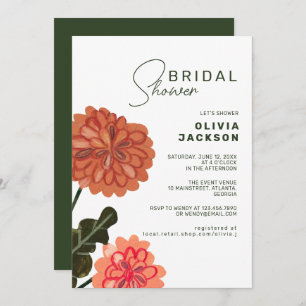 Modern floral peach terracotta green bridal shower invitation
