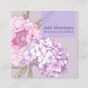 Modern Floral Peony Flower Square Business Card