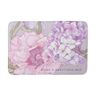 Modern Floral Peony Hydrangea Purple Pink Bath Mat