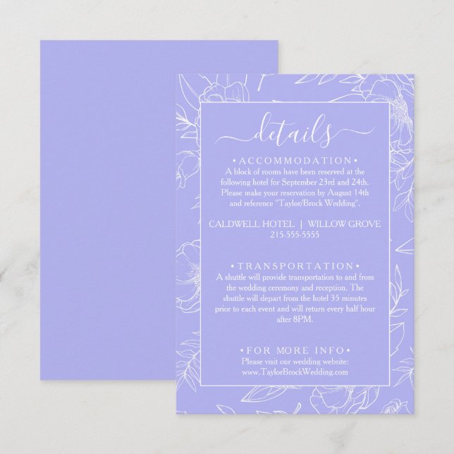 Modern Floral Periwinkle Wedding Details           Enclosure Card (Front/Back)