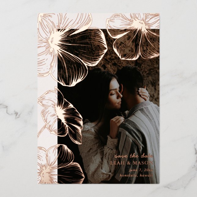 Modern Floral Photo Elegant Wedding Save the Date (Front)