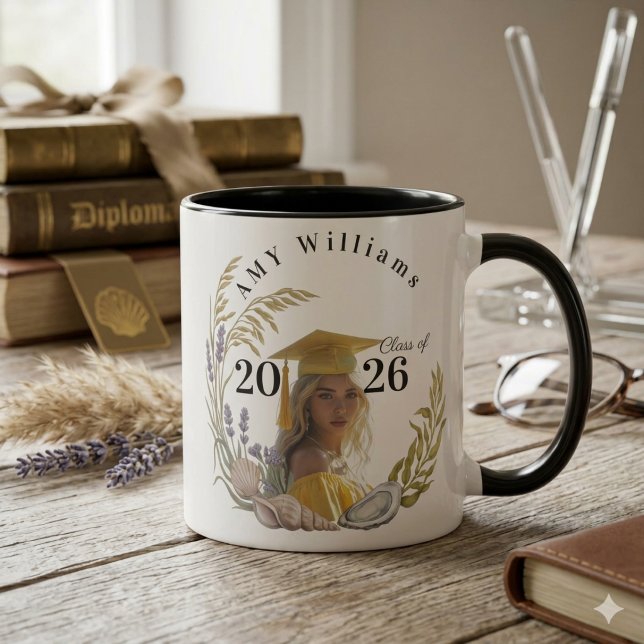 Modern Floral Photo Keepsake Class of 2026 Custom  Mug (Creator Uploaded)