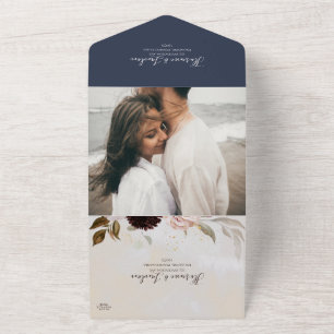 Modern Floral   Photo Navy Marble Seal And Send All In One Invitation