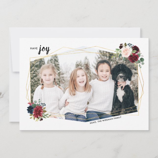 Modern Floral Photo Newsletter Christmas Cards (Front)