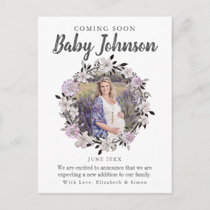 Modern Floral Photo Pregnancy Announcement Postcard