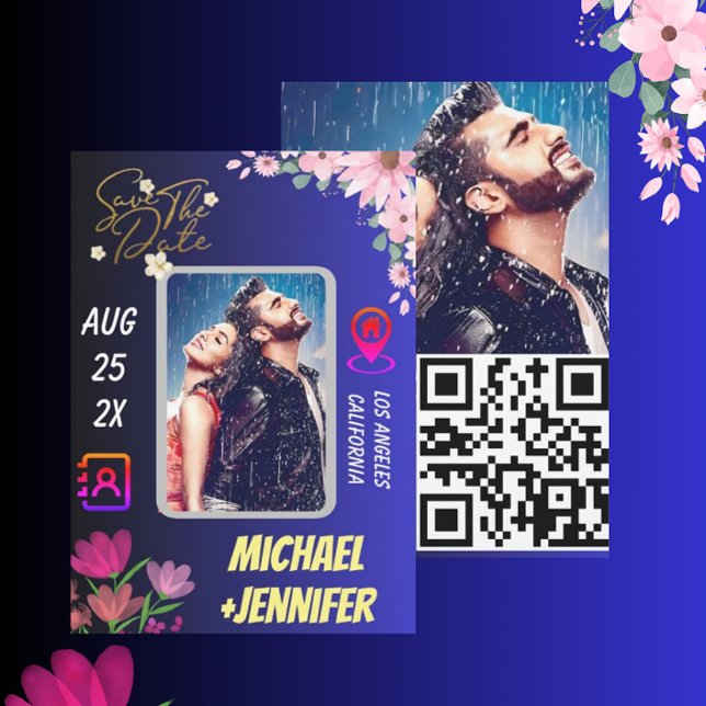 Modern Floral Photo QR Code Wedding Save the Date  Invitation (Creator Uploaded)