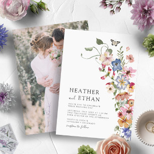 Modern Floral Photo Wedding Invitation