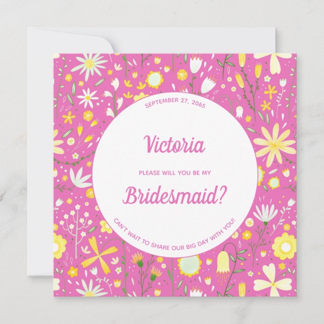 Modern Floral Pink Be My Bridesmaid Invitation (Front)