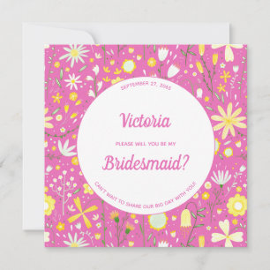 Modern Floral Pink Be My Bridesmaid Invitation