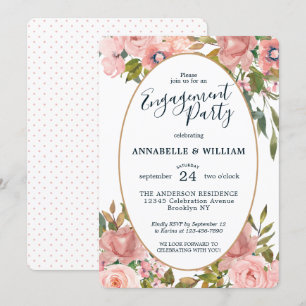 Modern Floral Pink Blush Gold Engagement Party Invitation