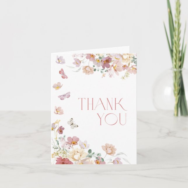 Modern Floral Pink Bridal Shower Thank You Card (Front)