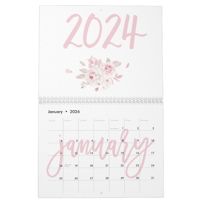 Modern Floral Pink Calendar 2024 (Jan 2026)