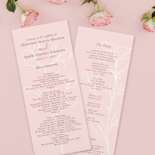 Modern Floral Pink Elegant Wedding Programme