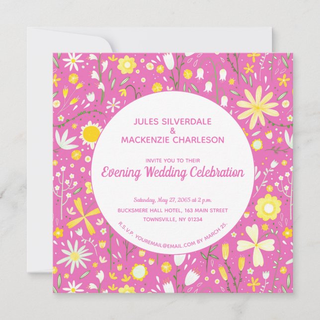 Modern Floral Pink Evening Wedding Invitation (Front)