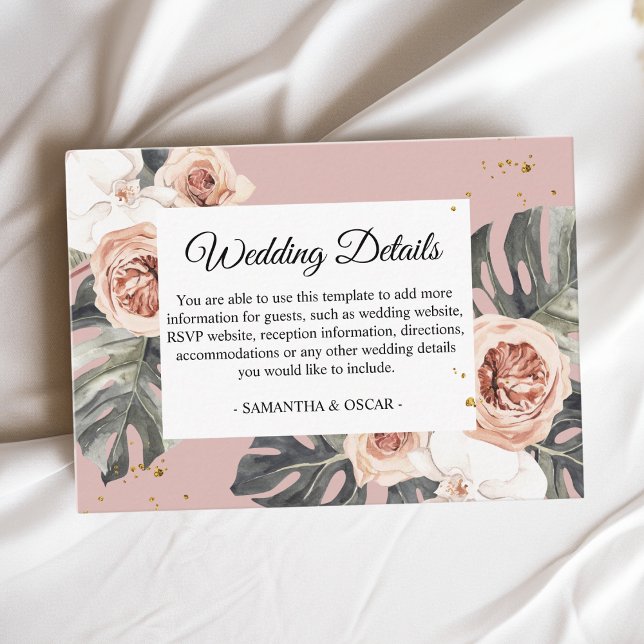 Modern Floral Pink & Green Tropical Leaf & Orchid Enclosure Card (Creator Uploaded)