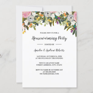 Modern Floral Pink Housewarming Invitation